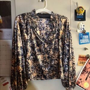 Free People Black and Tan Ruched Blouse